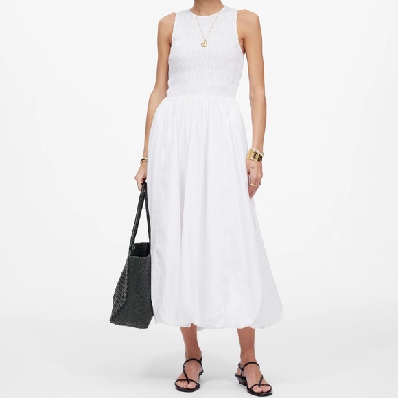 Madewell The Melody Bubble-Hem Smocked Midi‎ Dress In Poplin Size S - Picture 1 of 11